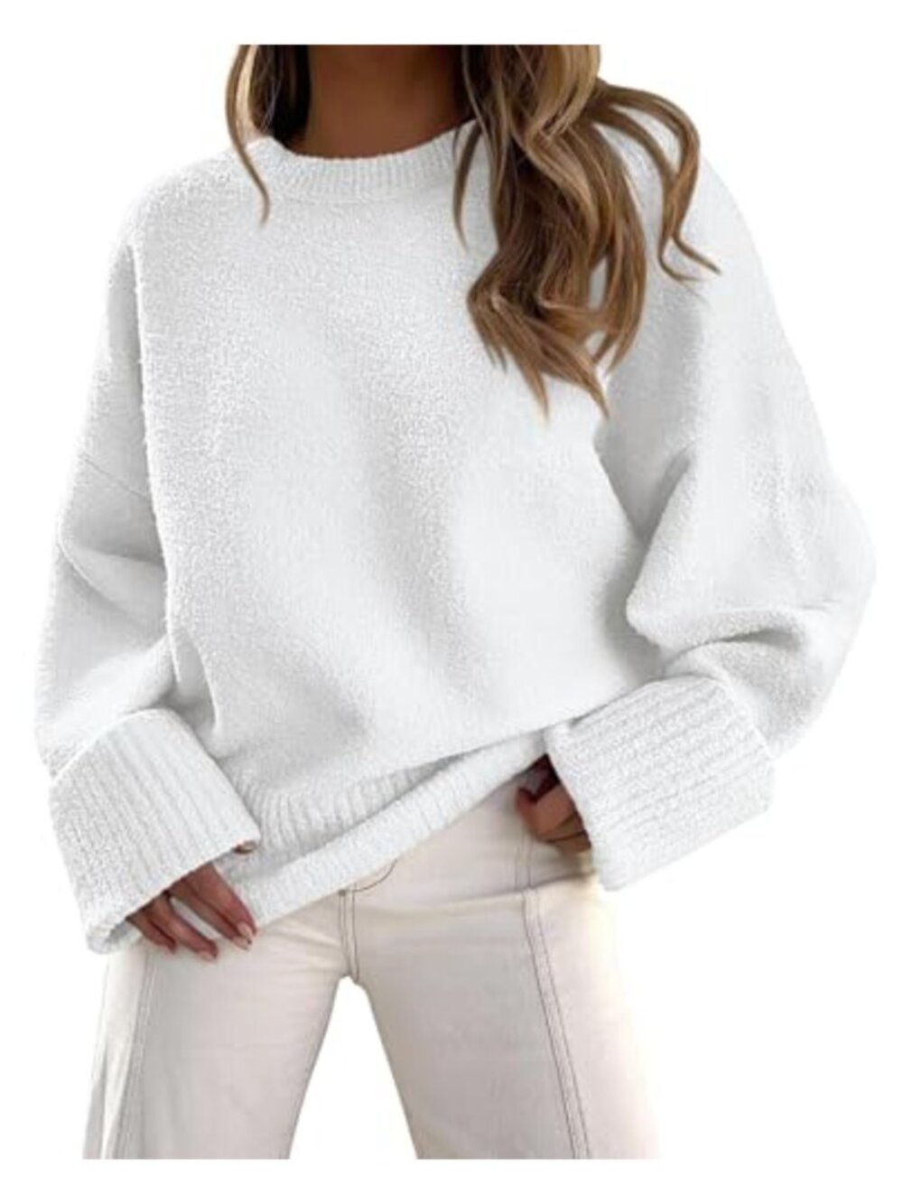 Oversized Chunky Knit Sweater Fuzzy Pullover Crew Neck Long Sleeve